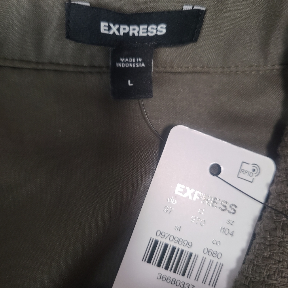Express Boucle Tweed Button Cropped Shacket Jacket Olive Green Size Large - Picture 6 of 7